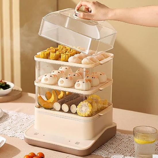 Cuiseur Vapeur Micro-ondes 3 Niveaux JINGLING - Cuiseur à Vapeur Résistant Chaleur Pour Plats, Pâtes, Gâteaux - Passe Four & Micro-ondes