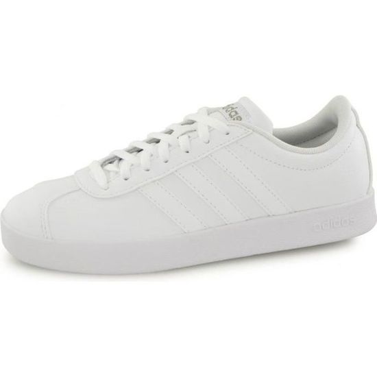 Baskets Adidas Vl Court Femme Blanc Cuir Lacets Blanc