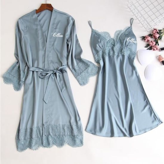Pyjama flanelle femme Kimono personnalise avec FR76YDZ Blue gray robe gown Cdiscount Pret a Porter