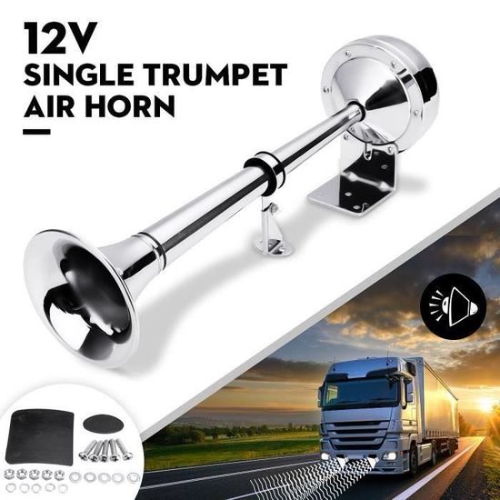 Klaxon Double Trompette 12V NEWFUN – 130 DB Ultra-puissant, Chrome Zinc, Compresseur Intégré Camion/train/voiture