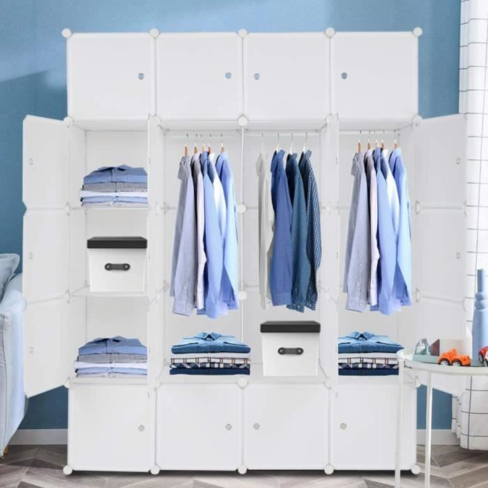 Armoire Penderie Modulable Portable Grande Capacité Storage avec Portes