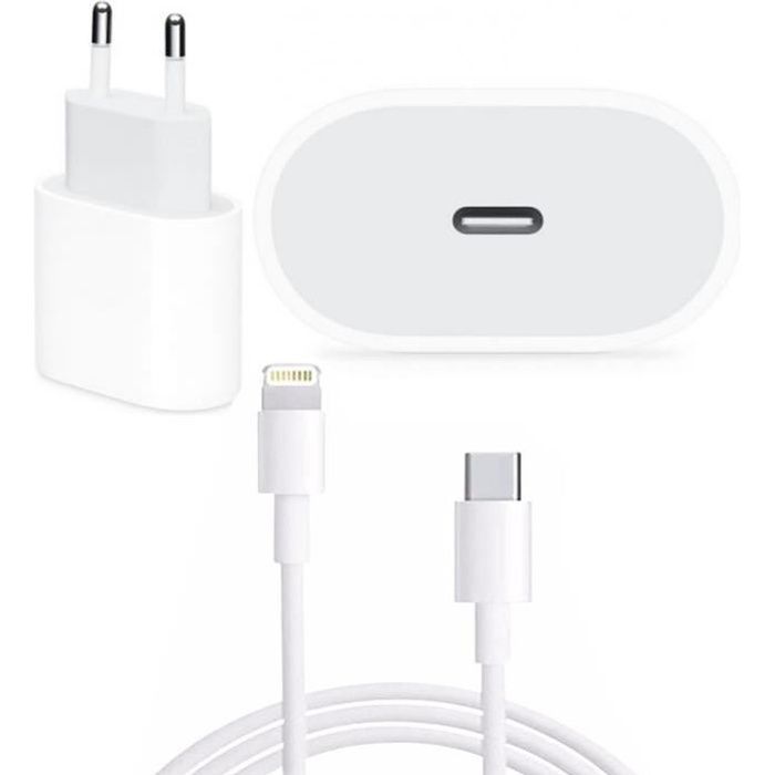 Chargeur Cable USB?C+ Adaptateur 20W Rapide Pour iPhone 13/12/11/XR/Xs/Max/8/7