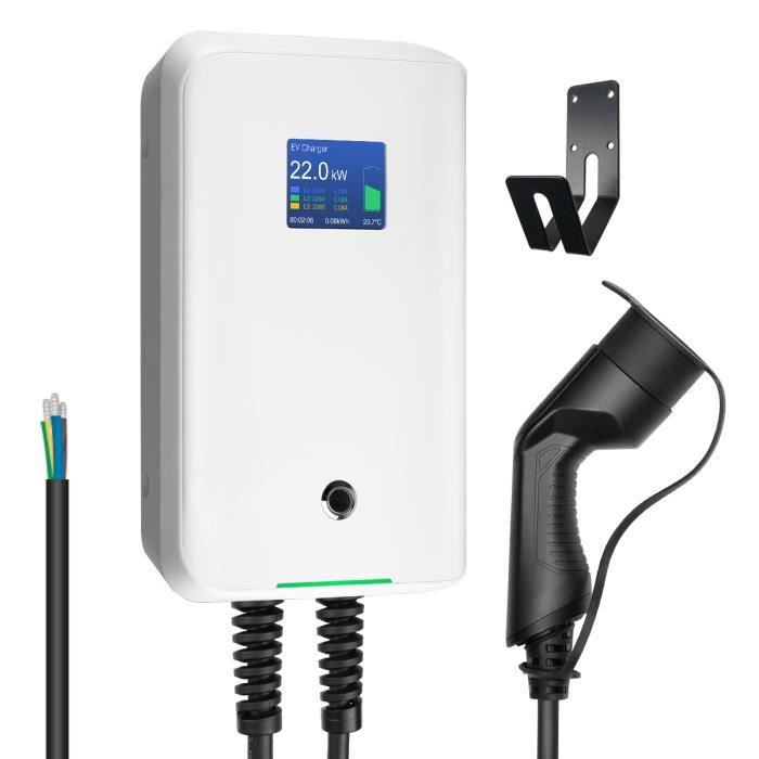 Morec 22kw 32A Triphasé VE WallBox Borne de Recharge avec Type 2 Câble Charge rapide 6 mètres
