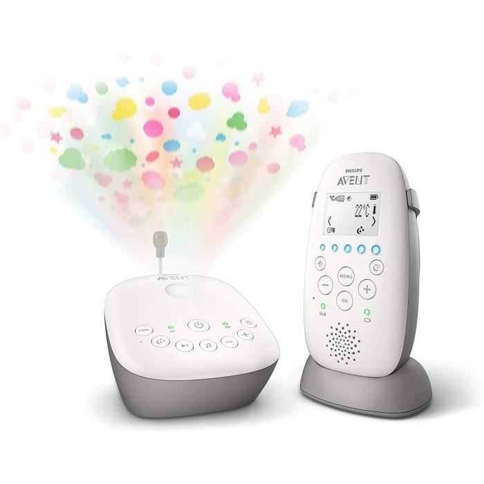 Philips AVENT SCD733/00 Babyphone DECT - Mode Smart ECO, Ecran LCD, Socle de charge, Alerte vibration et pleure, Mode nuit, Projecte