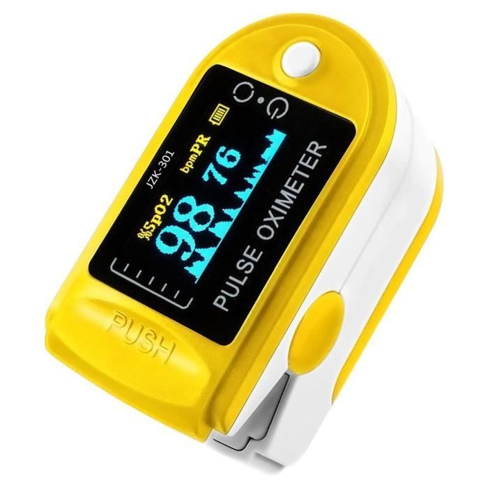 Oxymètre de Pouls de Bout de Doigt, SpO2 (saturation en Oxygène Dans le Sang) Moniteur de Fréquence Cardiaqu avec écran OLED Jaune