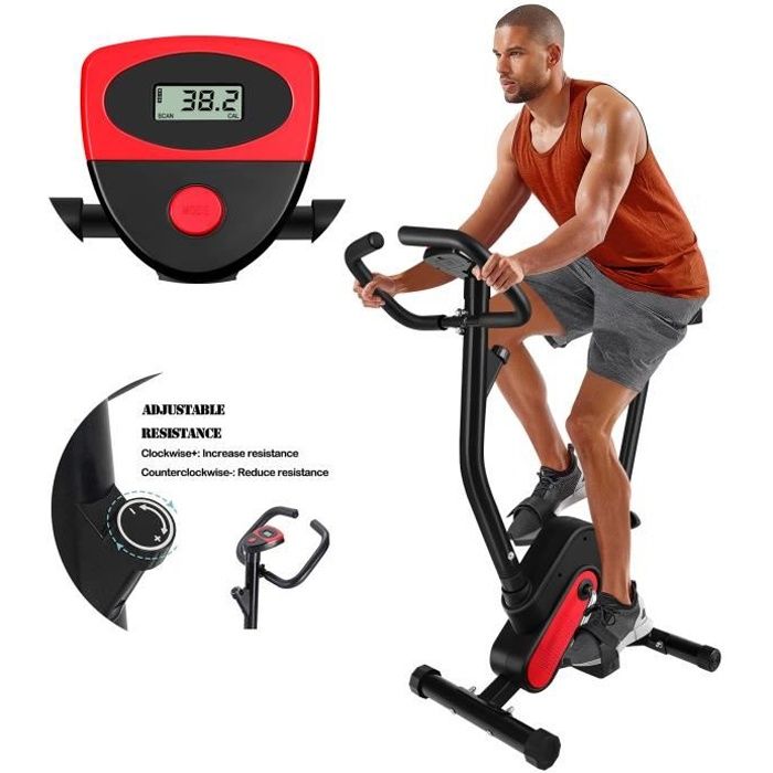 BESPORTBLE Vélo d'appartement pliant grand confort dossier selle réglable poignées ergonomiques écran LCD