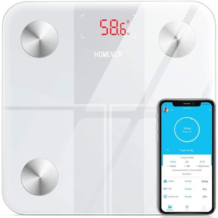 Pèse Personne Impédancemètre, Fittrack Balance Connectée, Balance Pèse Personne de Bains avec 13 Données Corporelles, BMI, Muscle, G
