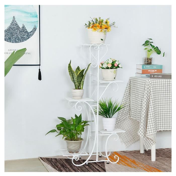 Pot de fleur Étagères de support, Porte Pot de Plantes Pied de 5 Niveaux, Étagère Escalier pour Fleurs blanc