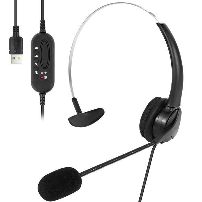 Petyoung Casque USB supra-auriculaire filaire casque avec microphone anti-bruit pour ordinateur de bureau filaire téléphone portable