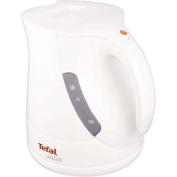 TEFAL Bouilloire JUSTINE BLANCHE 1.2L Bouilloire électrique Bouilloire sans fil Résistance cachée 2 Niveaux d'eau visibles Filtre an