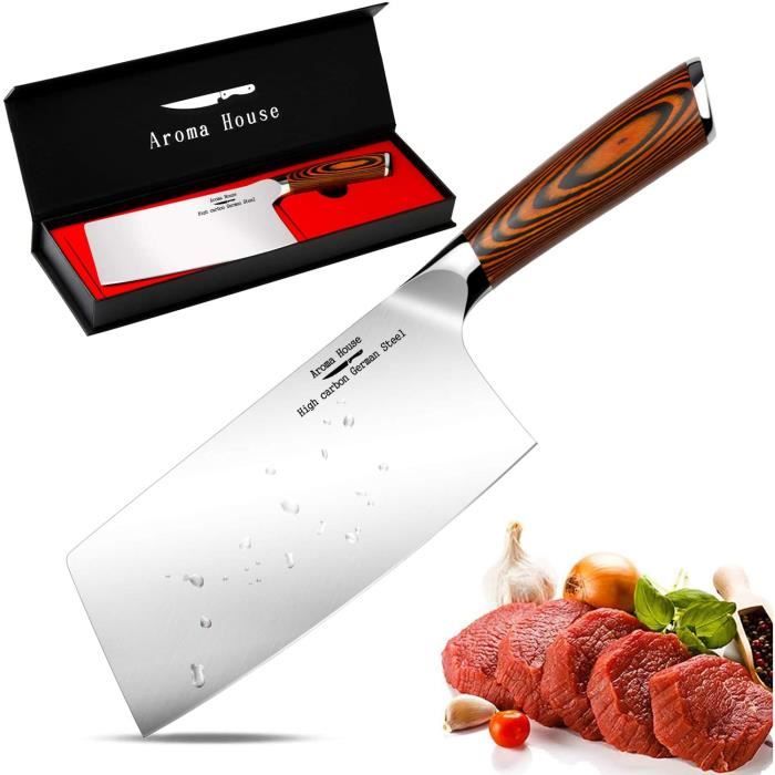Couteau du Chef Chinois17cm Couperet de Cuisine,Feuille de Boucher Couteau Couteaux de Cuisine Acier Inoxydable,Poignée Ergonomiqu