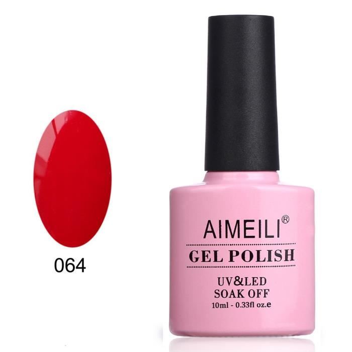 AIMEILI Soak Off UV LED Vernis à Ongles Gel Semi-Permanent Rouge Gel Polish - Pillar Box Red (064) 10ml