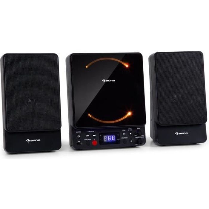 auna Microstar - Micro chaîne verticale , lecteur CD , Bluetooth & USB , télécommande - Noir