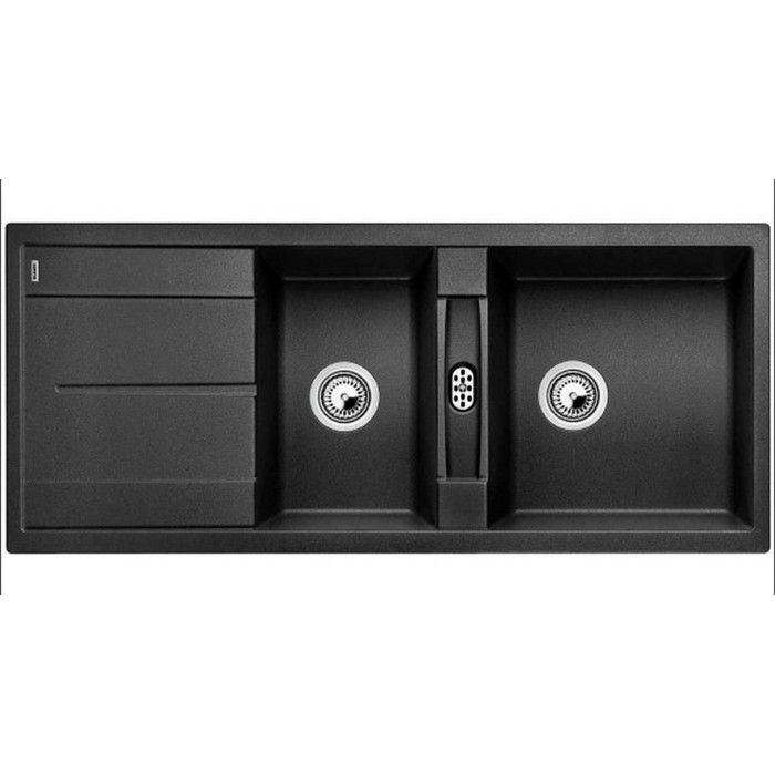 BLANCO Metra 8S - évier - SILGRANIT® - 2 cuves - 1 égouttoir réversible - vidage manuel - siphon - anthracite