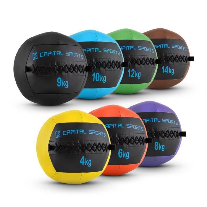 CAPITAL SPORTS Wallba - Set complet 7x Wall Ball en cuir synthétique pour exercices core & fitness, cross-training : de 4 à 14kg