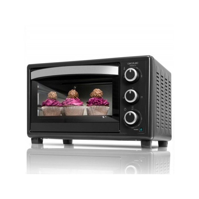 Cecotec Mini four électrique multifonctions. Idéal pour les pizzas. Possède un éclairage intérieur. 23 litres de capacité et porte d