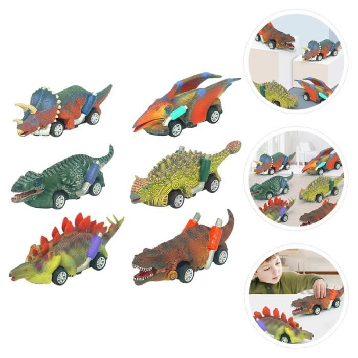 6pcs dinosaure voiture jouets dessin animé tire vehicule miniature assemble - engin terrestre miniature assemble monde miniature