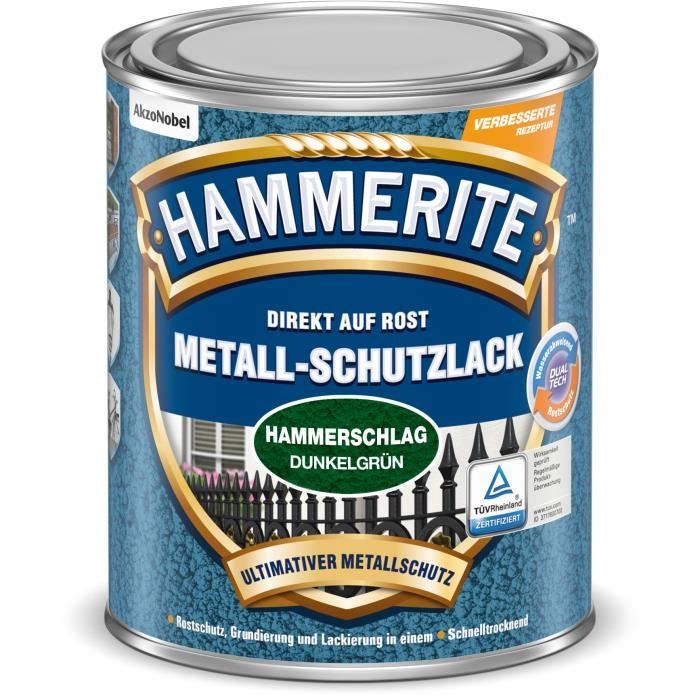 Hammerite Metall-Schutzlack Hammerschlag, Prêt à l'emploi, Clôture, Meubles, Escalier, A effet martelé, Vert, 10 m²-L