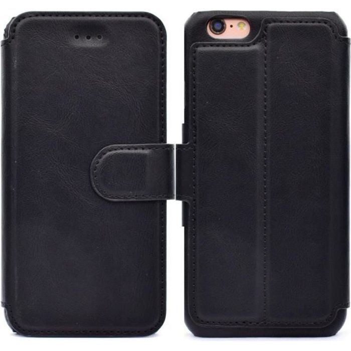 Etui Pour iPhone 6/6s plus Housse à Rabat Portefeuille Amovible avec Coque Magnétique en Cuir Premium Protection-Noir