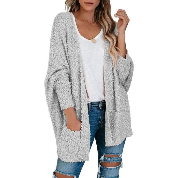 AmzBarley Cardigan Gilet Femme Cardigan Tricot Printemps-Automne Cardigan Veste Chauve-Souris Vintage Cardigan Col Chale pour Femme