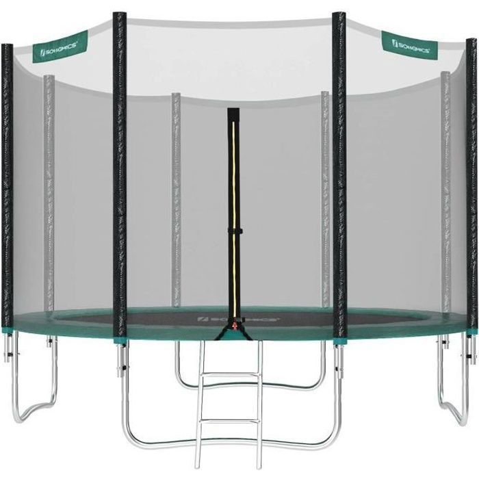 Trampoline Ø 305 cm, avec Échelle, Filet de Protection, Poteaux recouverts, Sécurité testée par TÜV Rheinland, Noir et Vert STR10GN