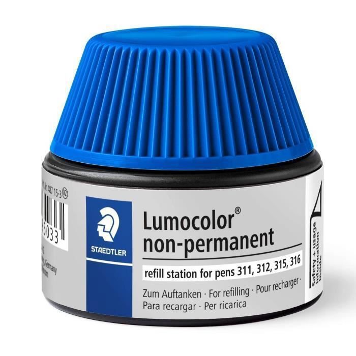 Lumocolor® 487 15 - Flacon recharge 15 ml pour feutres non-permanents 311-312-315-316 bleu