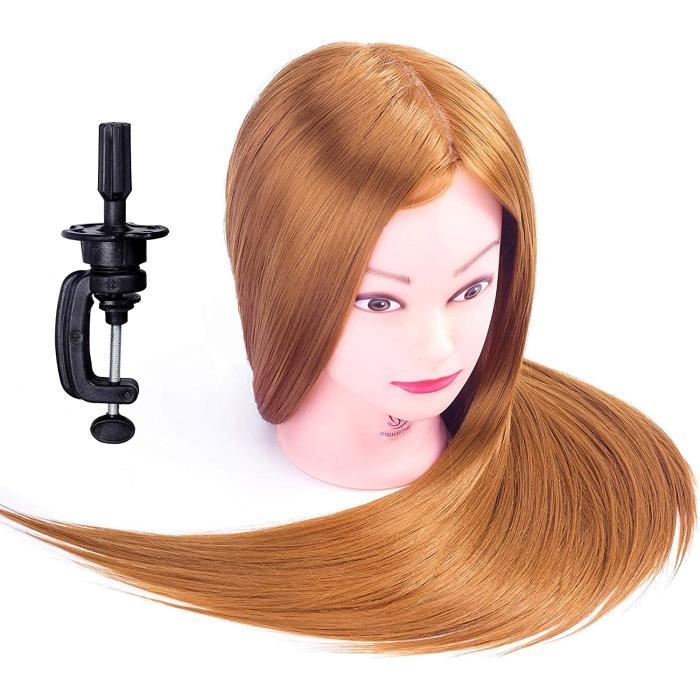 Tete a Coiffer, 66cm Tête de coiffure 100% de Cheveux Synthétiques Têtes d'exercice pour le Salon Coiffeur Poupée avec Support A32