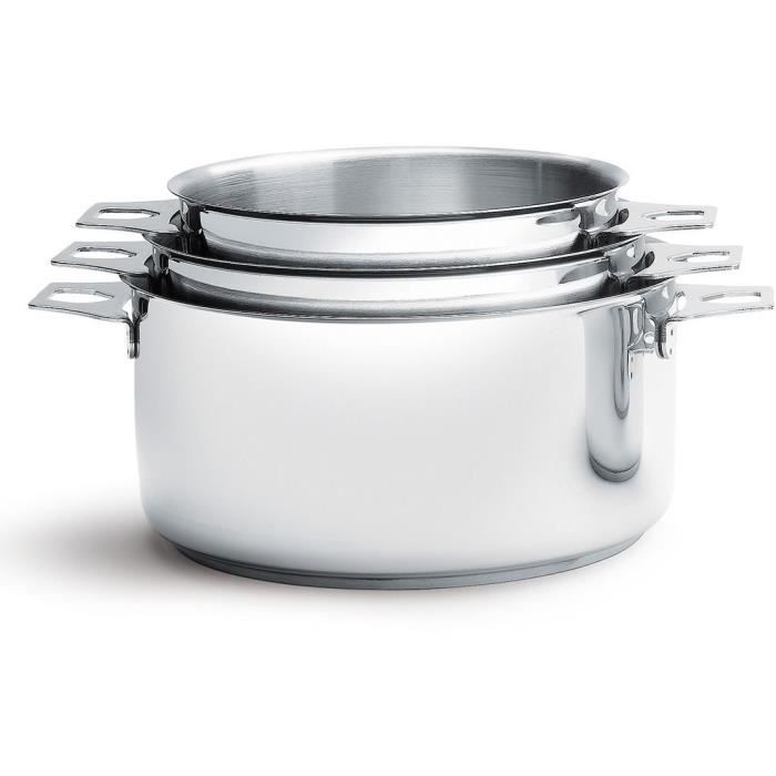 DE BUYER - 3491.03 - Lot 3 casseroles - FAITOUTS TWISTY - Ø 16cm + 18cm + 20cm - Acier Inox