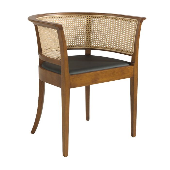 chaise rembourrée - angel cerda - simili éco-cuir et pieds bois de frêne - maille de rotin - noir - l 70 x p 54 x h 77 cm