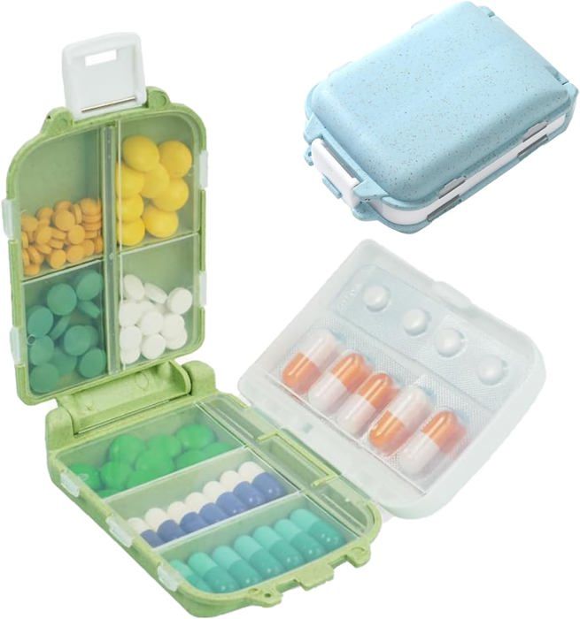 Lot De 2 Piluliers Porte-clés - Boîte à Médicaments Voyage, 7 Compartiments, Idéal Pour Organiser Ses Pilules
