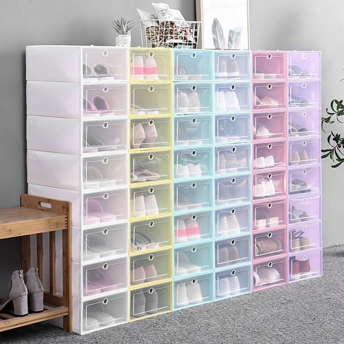 Boîte De Rangement à Chaussures Transparente - 3 Étages - Pliable Et Ventilée - Jusqu'à Pointure 46
