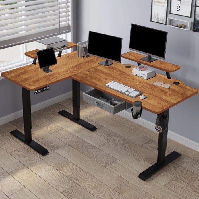 Radlove 160x120cm Forme L Bureau dangle réglable en Hauteur-Bureau Assis-Debout Réglable en Hauteur électriquement Couleur Rétro