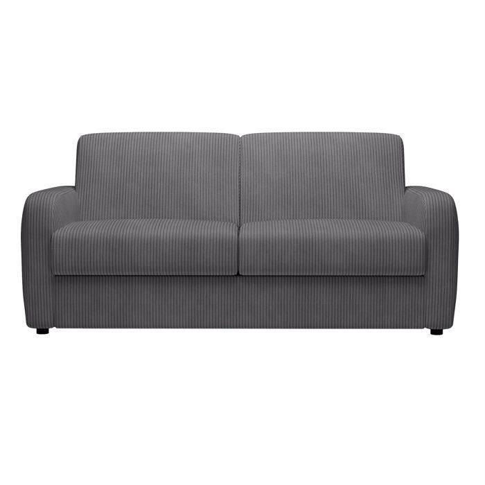 OLIVIER - Canapé 3 places convertible en velours côtelé anthracite matelas Memory 14 cm