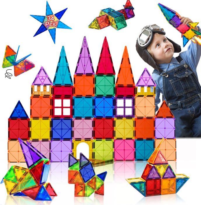 Jeux De Construction Magnétiques 38 Pièces - Blocs Aimantés Enfants 3-6 Ans - Cadeau Éducatif Noël Anniversaire