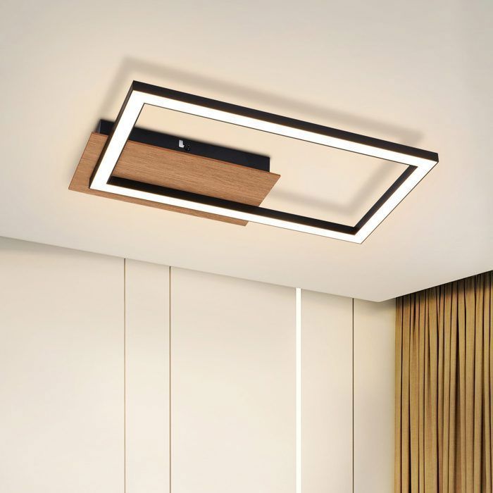 Plafonnier LED Rectangulaire en Bois Noir NETTLIFE - 1 Cadre Blanc Chaud 3000 K Design Moderne pour Salon Chambre Salle à manger