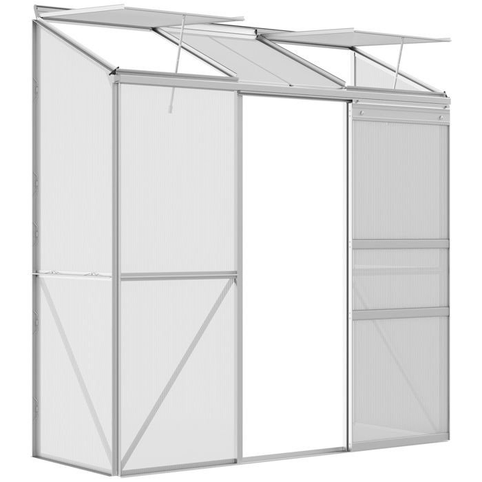 Serre adossée - Outsunny - fenêtres ouvrables à 5 niveaux - panneau en polycarbonate cadre aluminium - 192 x 68 x 196 cm transparent