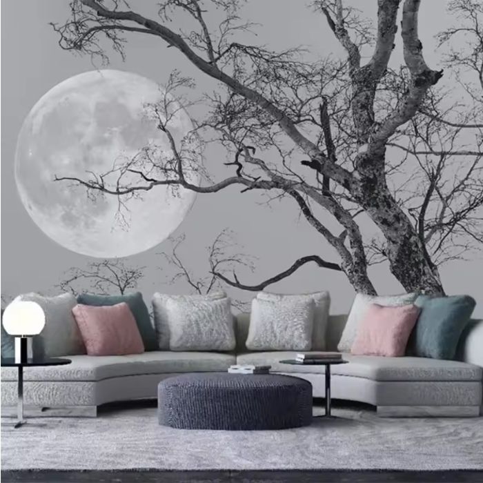Papier Peint Panoramique 3D branche lune arbre fond mural salon chambre ...