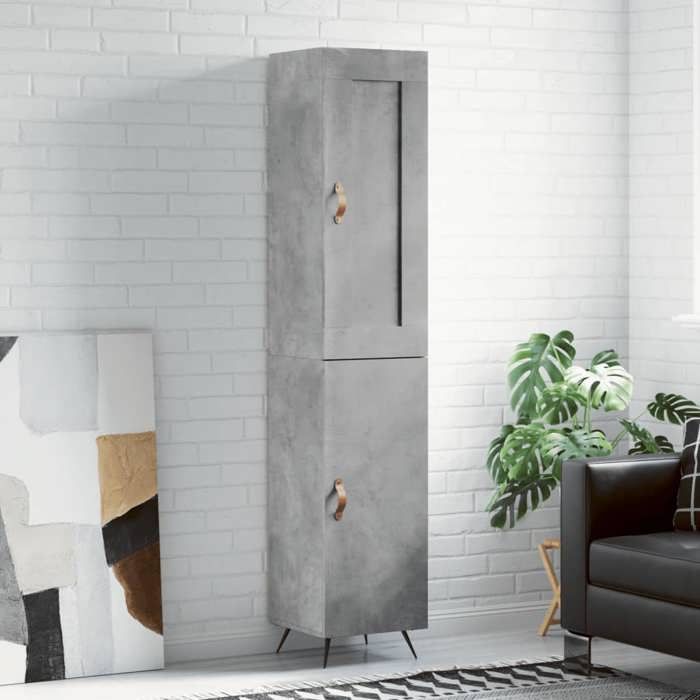 SALE 2025Armoire haute vitrine - Bibliothèque Buffet haut - Gris béton - 34 5x34x180 cm - bois dingénierie 35 8 Kg 3195