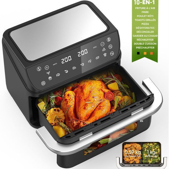 Friteuse sans Huile 12L - Panier Flexible - Écran LED - Cuisson 360° Sans Huile - 10 Programmes - Cavité métallique - Air fryer - Azmsary
