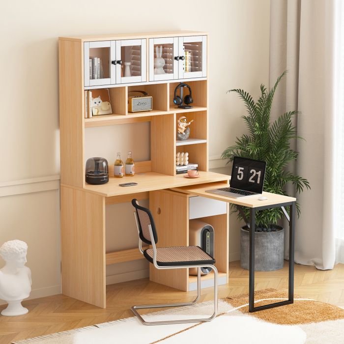 Table de Bureau dordinateur avec rangement -bureau enfant dangle - 1 tiroirs - Décor Bois Scandinave blanc 180cm