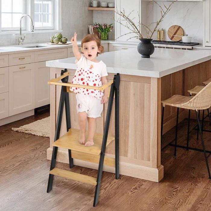 Tour D’Observation Montessori Girafe – 3 Hauteurs Réglables, Escabeau Cuisine Pour Enfants 18 Mois à 4 Ans