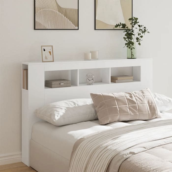 Tête de lit-Tête de Cadre de Lit à LED blanc 160x185x1035 cm bois dingénierie(680961)ZLH