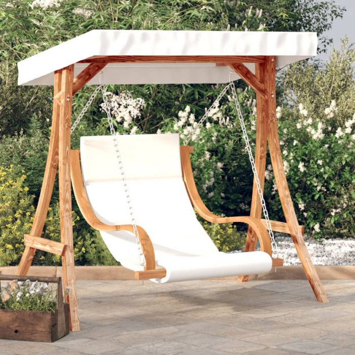 Chaise balançoire avec coussin et auvent bois massif d épicéa