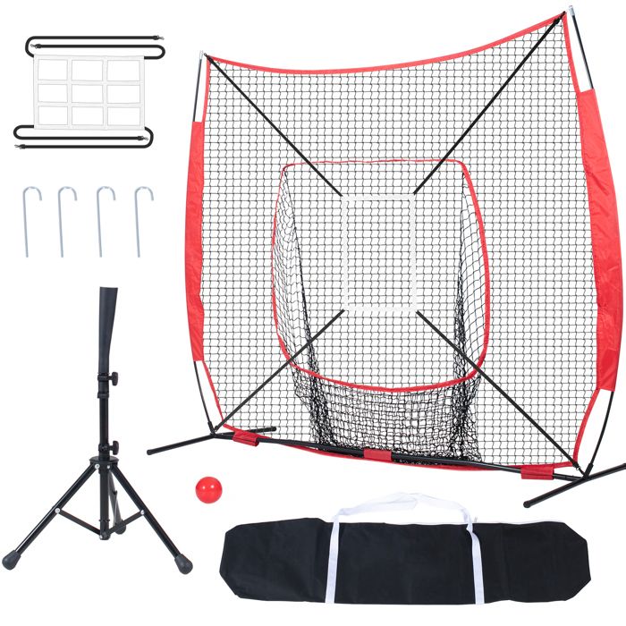 Filet d'entraînement de baseball avec tee de frappe, FOME filet d' entraînement de softball 7x7 pieds avec zone de strike tee de voyage portable pour frappe lancer entraînement pratique avec sac de