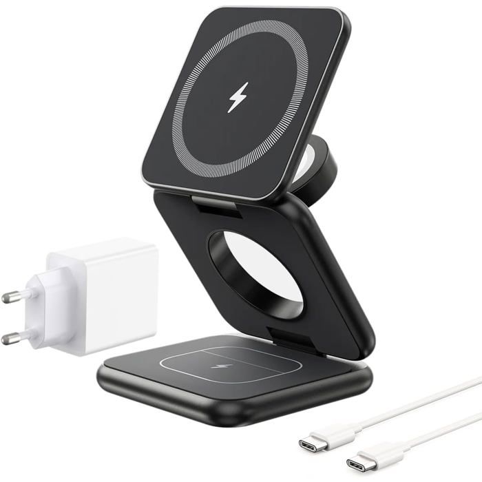 Chargeur Sans Fil 15W Magnétique Pour IPhone 15-12 Et AirPods - Charge Rapide Avec Convertisseur USB-C