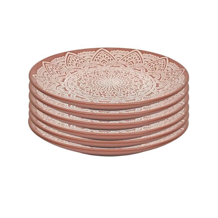 Set de 6 assiettes à dessert en céramique terracotta motif mandala (Ø195 cm) - AKKA