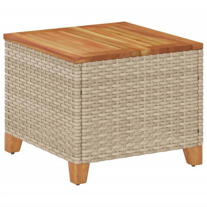 （Beige） Table de jardin Aspect Bois 4 places - beige 45x45x37 cm résine tressée et bois acacia SOLDES24005