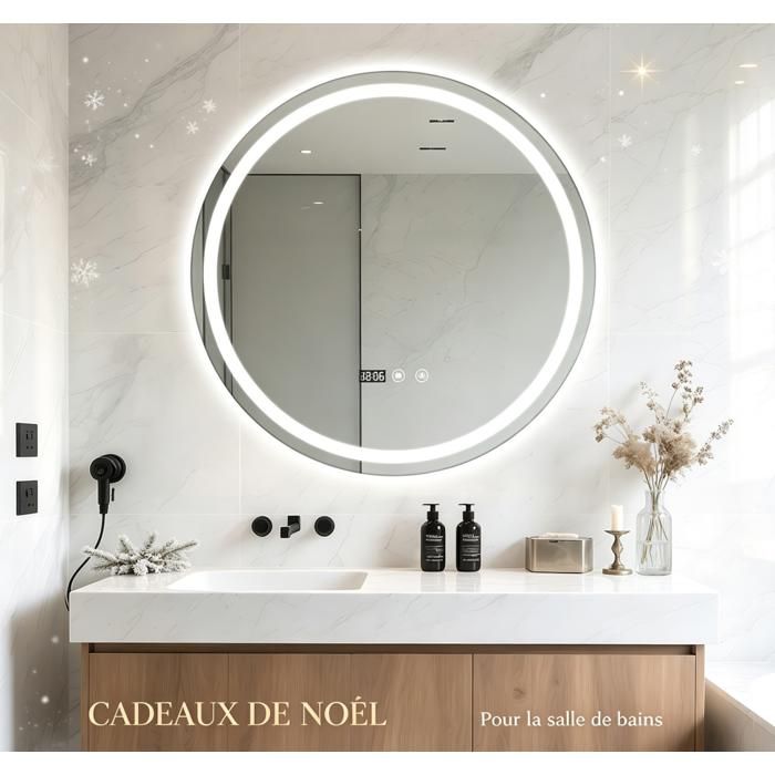 Miroir Salle de Bain 60 cm - Luminosité et Température de Couleur Réglables - Interrupteur Tactile