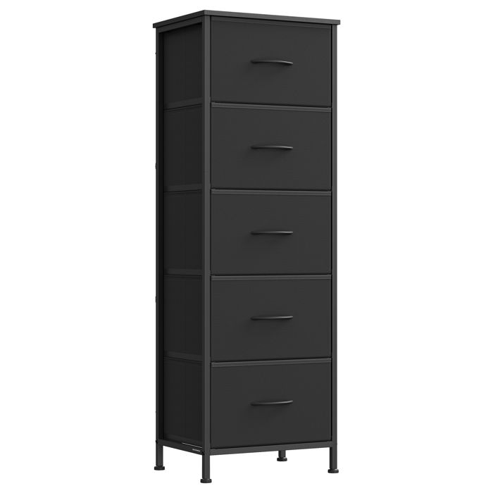 Commode 5 Tiroirs - SONGMICS - Noir dEncre et Noir Boisé - Acier et MDF - Polyvalente