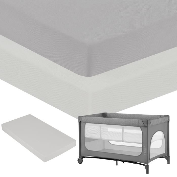 2 x Drap housse bambou pour lit bébé - LIONELO - Lit parapluie - 120 x 60 cm - Universelle - Gris / Blanc